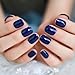 LINSSQ Glossy Dark Blue Press on Nails,Short Squoval False Nails,Beauty Solid Color Manicure Reusable UV Gel Fake Finger Nail Art for Daily Office Party 24pcs
