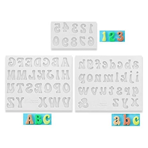 Allinlove 3 Pcs Mini Letters Number Silicone Molds Uppercase Letters Lowercase Letters Fondant Molds Handmade Alphabet Chocolate Candy Molds Soap Moulds Biscuit Ice Cube Tray Cake Decorating Tools Cover