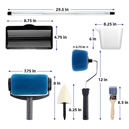 Paint Roller Set- Paint Brush, Paint Tray, Rollers Stick, Paint Edger, Paint Roller Pro, 9 Piece DIY Home Wall Decorate Runner Pro Painting Kit Tools