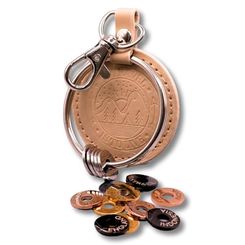 Porte-clés en Cuir de Voyage avec Jetons de Pays en Acier à Collectionner - Breloques et Étiquettes, Marron