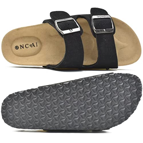 Oncai Womens Comfortable Sandals Knock Off Clogs Sandals Women Dressy Summer Flat With Arch Support Two Strap Slip On Adjustable Buckle Slides Shoes For Women Black Size 11 #TOP6