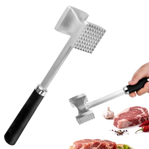 Attendrisseur de Viande Double Face, Marteau à Viande en Alliage d'aluminium Antiadhésif avec Manche Antidérapant, Marteau à Steak Professionnel pour Steak Poulet...