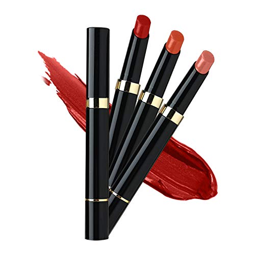 COLORROSE Long Lasting Lipstick， 3 Pack Red Matte Lipstick, Moisturizing Pigmented Metalic Lipsticks Gift Set for Lipstick Makeup Lip Gloss