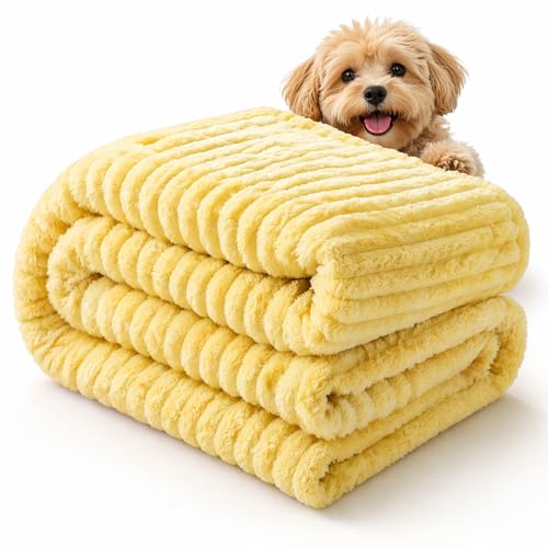 Emotional Support Blanket Yellow Dog Mood Calming Blanket Ribbed Flannel Soft Double-Sided Plush Pet Blanket for Dogs & Cats Thick Cozy Throw for Couch Bed Crate Machine Washable (Yellow 28*39in)