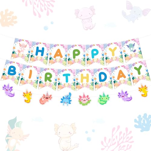 Bannière Happy Birthday axolotl Balterever pour anniversaire enfant