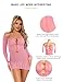 sunshinelady Plus Size Women Sexy Lingerie Dress Fishnet Bodysuit Long Sleeve Club Outfits 2 Piece Babydoll Nightwear Mini Dresses Pink XS-M