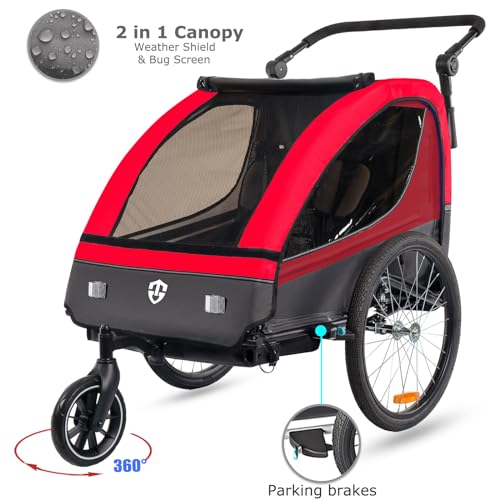 Tiggo VS 2 in 1 Kinderanhänger Fahrradanhänger Anhänger mit Buggy Set + Federung 60302 (ROT)