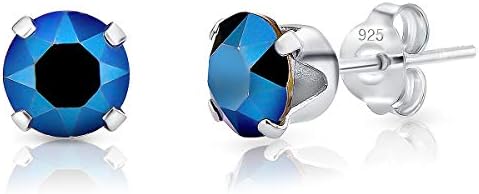 DTPsilver® 925 Sterling Silver Round Stud Earrings - Swarovski® Elements Crystals - Diameter: 6 mm