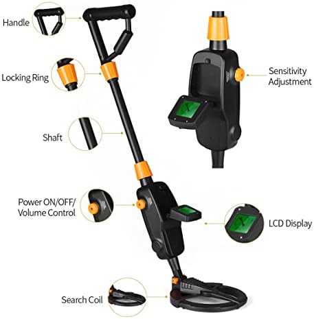 Metal Detector for Kids Lightweight Metal Detector with LCD and Sound High Accuracy Adjustable Metal Detector with Waterproof Search Coil for Gold Sliver Rings Jewelry Coins Detector(+Shovel,black)
