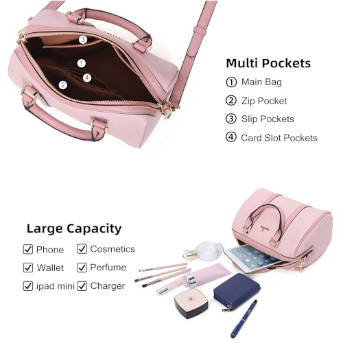 Image of Angel Kiss Women Satchel Purses and Handbags Vegan Leather Boston Barrel Bag Top Handle Shoulder Purse with Crossbody Strap | Vegan Leather