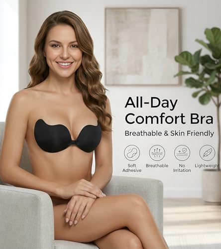Image of DClub Strapless Sticky Bra Invisible Backless Stick on Bra Push up Lift Bras for Women Dress Reusable Silicone Nipple Covers