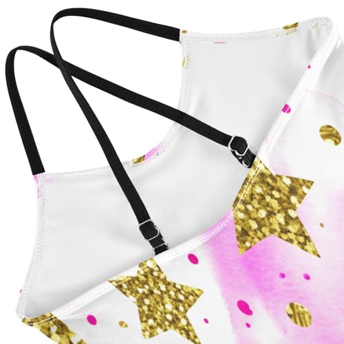 Gold Stars Pink Tie Dye One Piece Swimsuit for Girls, Summer Beach Swimwear, 3-104