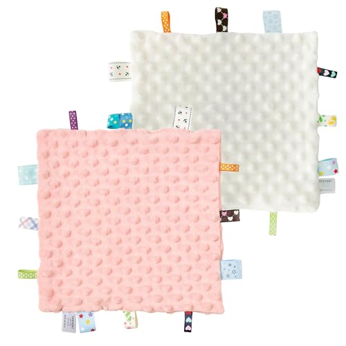 Image of CREVENT Security Blanket for Babies, Soft Baby Lovey Comforter, Sensory Plush Blanket for Baby Girls, Calming Sleep Companion, 10 inch x 10 inch 2pcs
