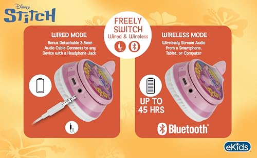 Image of Disney Stitch Angel Bluetooth Headphones for Kids, Wireless Headphones