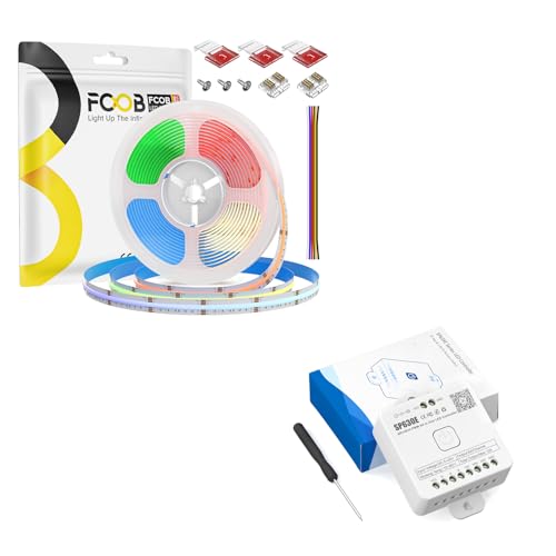 SP630E Bluetooth LED Controller 12-in-1 Smart Controller for All PWM & SPI LED Strips and COB RGBCCT LED Strip Lights 16.4FT RGB + Tunable White 3000K-6000K 24V Flexible High Density Strips 840LEDs/m