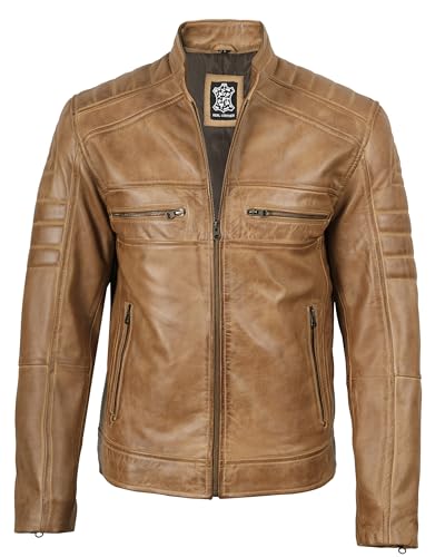 Image of Blingsoul Men's Leather Jacket - Real Lambskin Motorcycle Cafe Racer Biker Style Jacket