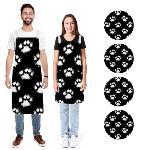 Tabliers de cuisine réglables pour cuisiner en famille : motif pattes noir et blanc