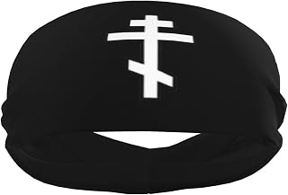 Russian Greek Byzantine Orthodox Cross Sports Sweatbands for Men Women, Non Slip Elastic Wristbands Headbands for Basketball Tennis Workout Gym Yoga, Absorbent Breathable Black