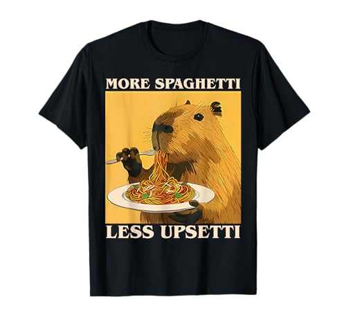 More Spaghetti Less Upsetti Funny Cute Capybara Eating Pasta T-Shirt