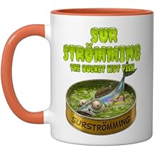 Surstromming Fermented Fish in a Can Ceramic Mug, Orange/White