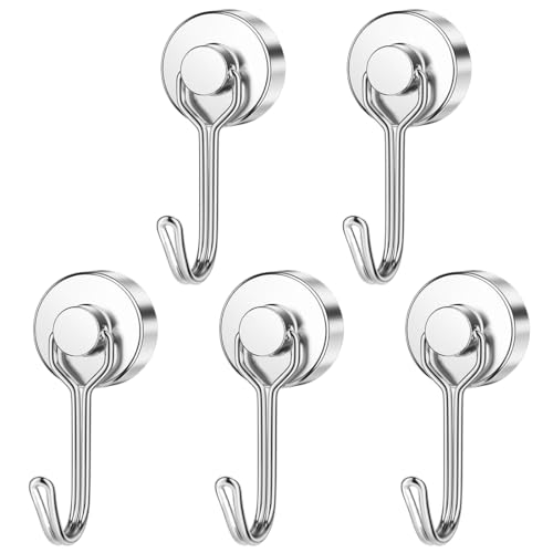 CATOR Ganchos magnéticos, paquete de 5 ganchos magnéticos de neodimio giratorio ganchos magnéticos para nevera, imán con ganchos, fuertes ganchos magnéticos para cocina, furgoneta de camping