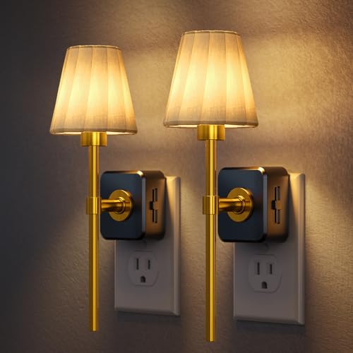 Briignite LED Night Lights Plug into Wall Vintage Pleated Fabric Cover by Briignite - Used condition - US$37.79