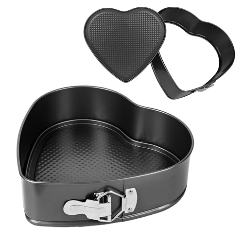 Axigundaone 2 Pcs Heart Shaped Springform Pan Set, 7/9 Inch Heart Shaped Cheesecake Pans with Removable Bottom, Carbon Steel Springform Pan Baking Molds for Snack Cooking  