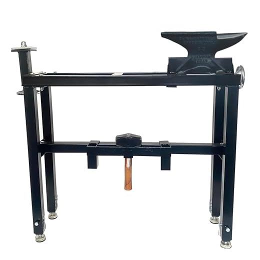 VKRP Enterprises Industrial Machinery Blacksmith Anvil Vise Base Stand with Adjustable legs and built-in Tool holder,Black
