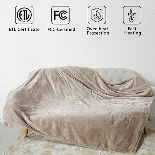 Image of Tefici Electric Heated Blanket Twin,Super Cozy Soft 2-Layer Flannel 62 inch x 84 inch Heated Twin Size with 3 Heating Levels 8 Hours Auto Off, Machine Washable, ETL and FCC Certified, Home Office Use,Camel