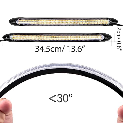AUTOXBERT LED Car Daytime Running Light Strip, 2Pcs DRL Turn Signal Lights for Car Front Bumper Headlight, 13.6 Inches Waterproof White Yellow Brake Sequential Indicator Lamps by AUTOXBERT - Image 2