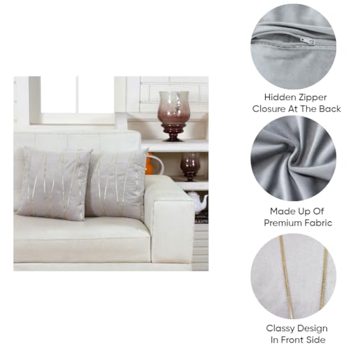 Image of Amazon Brand - Umi Gold Leather Striped Pack of 2 Throw Pillow Covers Velvet Decorative Cushion Covers Cases for Sofa Bedroom Livingroom Car 16 x 16 inch in Silver Color
