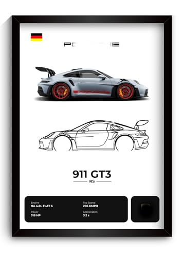Image of Porche 911 GT3 RS Poster | Framed Porche A4 Sized (31 x 23 cm) | Car Poster for Wall, Gift for Boys, 911 Frame | Supercar Frames | Car Posters for Wall, Bedroom, Hostel, Study Room (F 007)