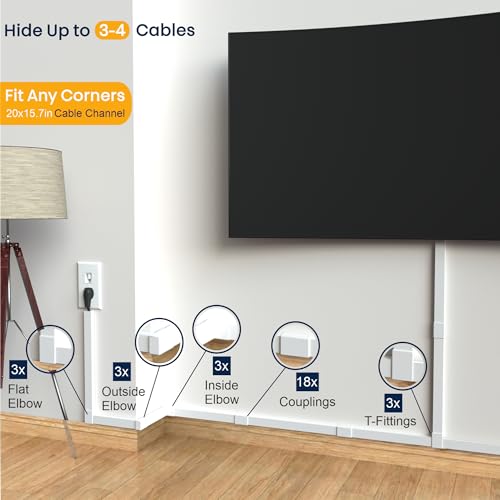 Image of Cord Hider, Wire Cover, Cord Covers Wall Mounted TV, Cable Hider, 315 in Paintable White Raceway Kit, Electrical Cords Concealer, Cable Management, Hide Cords Wall, Wire Molding, Adhesive Channel