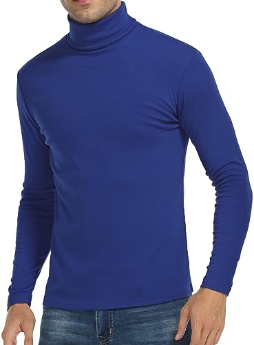 Image of KUYIGO Mens Turtleneck Jumper Slim Fit Tops Turtleneck Long Sleeve Shirts S Riyal Blue