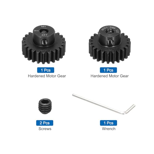 DMiotech M1 23T 24T Stahl 5mm Gehärtetes Ritzel Motor Zahnrad Für RC Auto Bürstenlos Ersatz Bürstenmotoren RC Anwendungen Mit 2 Stück Schrauben & Sechskantschlüssel Für DIY RC Boot Drohne
