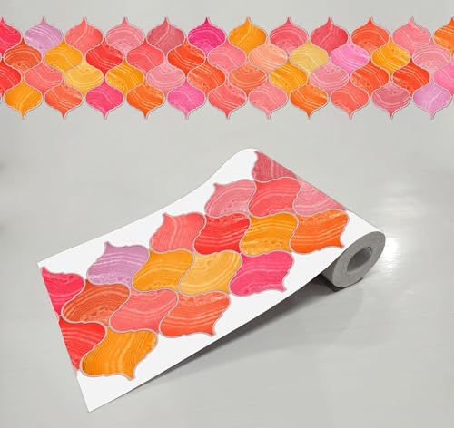 Image of WallDesign Vinyl Mosaic Lantern Red Orange Shades - 6.25 in X 10 Ft Self-Adhesive Tile Sticker Sheet for Decoration of Kitchen, Bathroom, Furniture, Door, Living, Ceiling
