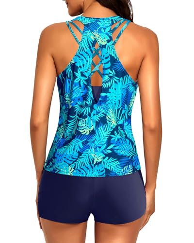 Image of Tempt Me 3 Piece Tankini Swimsuits for Women Athletic Bathing Suits Swim Tank Top with Boy Shorts and Bra Modest Swimwear