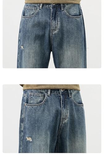 Men Loose Jeans Straight Ripped High Street Vintage Y2k Pants Distressed Denim Male Trousers4