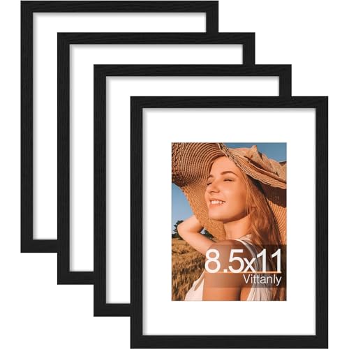 Vittanly 8.5x11 Picture Frames Set of 4, for Wall Mounting, Black