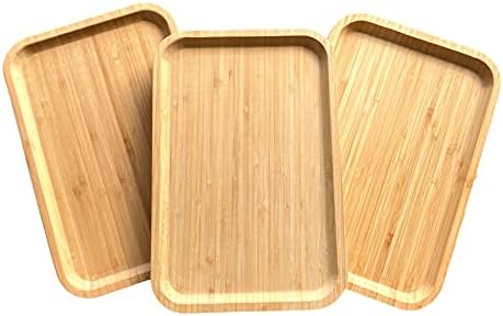 Bamboo Serving Platter Tray Cheese Charcuterie Decorative Bathroom Kitchen Dish Eco-Friendly Wood (3 Smalls 11.75 x 8, Natural Bamboo)