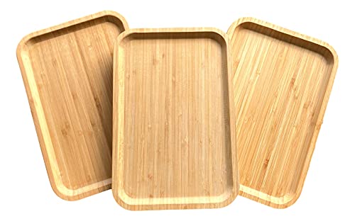 Bamboo Serving Platter Tray Cheese Charcuterie Decorative Bathroom Kitchen Dish Eco-Friendly Wood (3 Smalls 11.75 X 8, Natural Bamboo) #TOP8