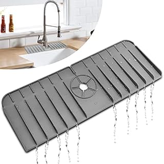 Silicone Faucet Mat,Silicone Faucet Handle Drip Catcher Tray,Drip Protector Splash for Kitchen, Bathroom,Sink Mat, Dish Drying Mat, Sponge Holder(Grey)