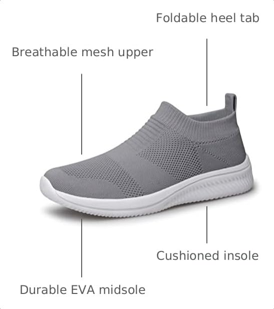 Image of vibdiv Men Walking Shoes Sneakers Tennis Breathable Pull-on Lightweight Comfortable Casual Mesh Gray White 10.5