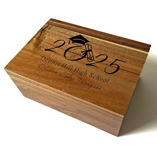Graduation Memory Box 2025 - Personalized Graduation Gifts for Her Him, Custom Engraved High School Memory Box Organizer Boys Girls, Keepsake Time Capsule, Wooden Storage Chest Congrats Grad