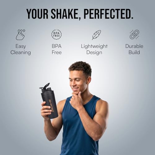 Image of Shifter Stainless Steel Gym Shaker Bottle 750ml | Protein Shaker with Mixer Ball | Leakproof Metal Blender Bottle| Gym, Fitness, Workout, Sports Water Bottle for Men & Women (BLACK)