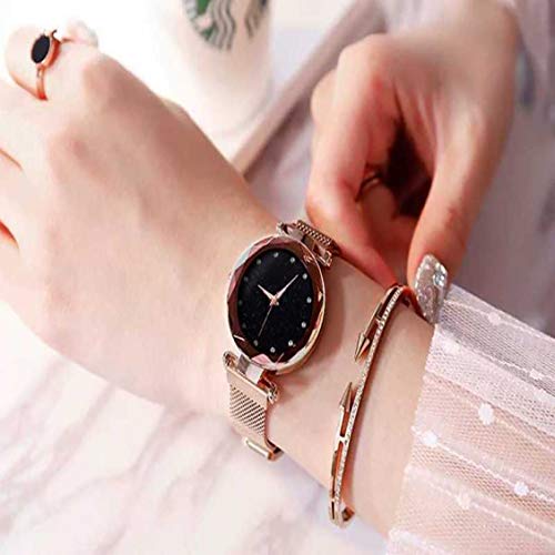 Image of Acnos Premium Black Round Diamond Dial with Generation Rosegold Magnet Belt Analogue Watch for Women Pack of - 1 (DM-ROSEGOLD03)