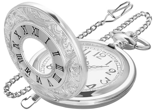 Hollowed Out Quartz Pocket Watch for Men, Arabic Numerals Wh...