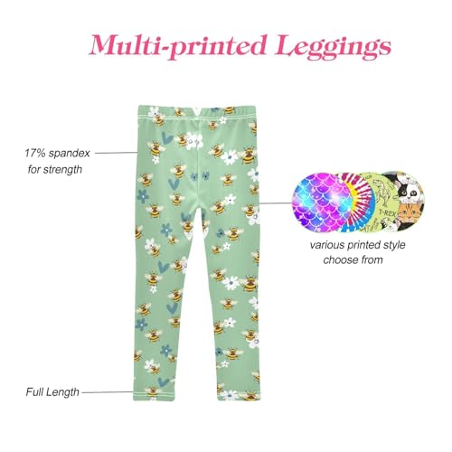 CaTaKu Girls Leggings Bees Floral Heart Leggings for Girls Kids Athletic Workout Yoga Pants Size 4-10T4