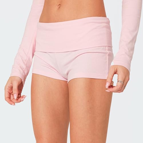 Image of Women Low Waist Lounge Shorts Fold Over Skinny Pajamas Shorts Summer Casual Pj Bottom Sleep Shorts
