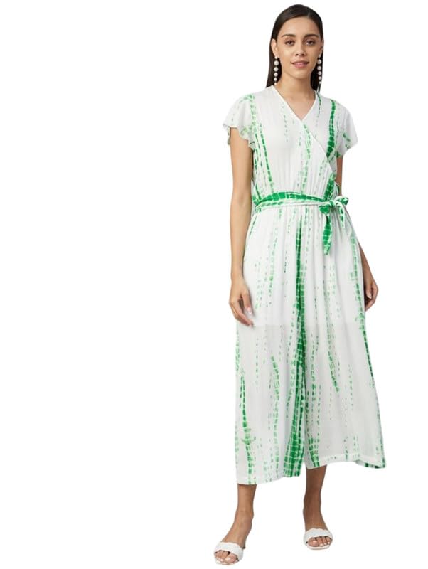 Tomar CreationWomen's Rayon Striped Short Sleeve Jumpsuit (Green - White, S)-PID61805-image-2